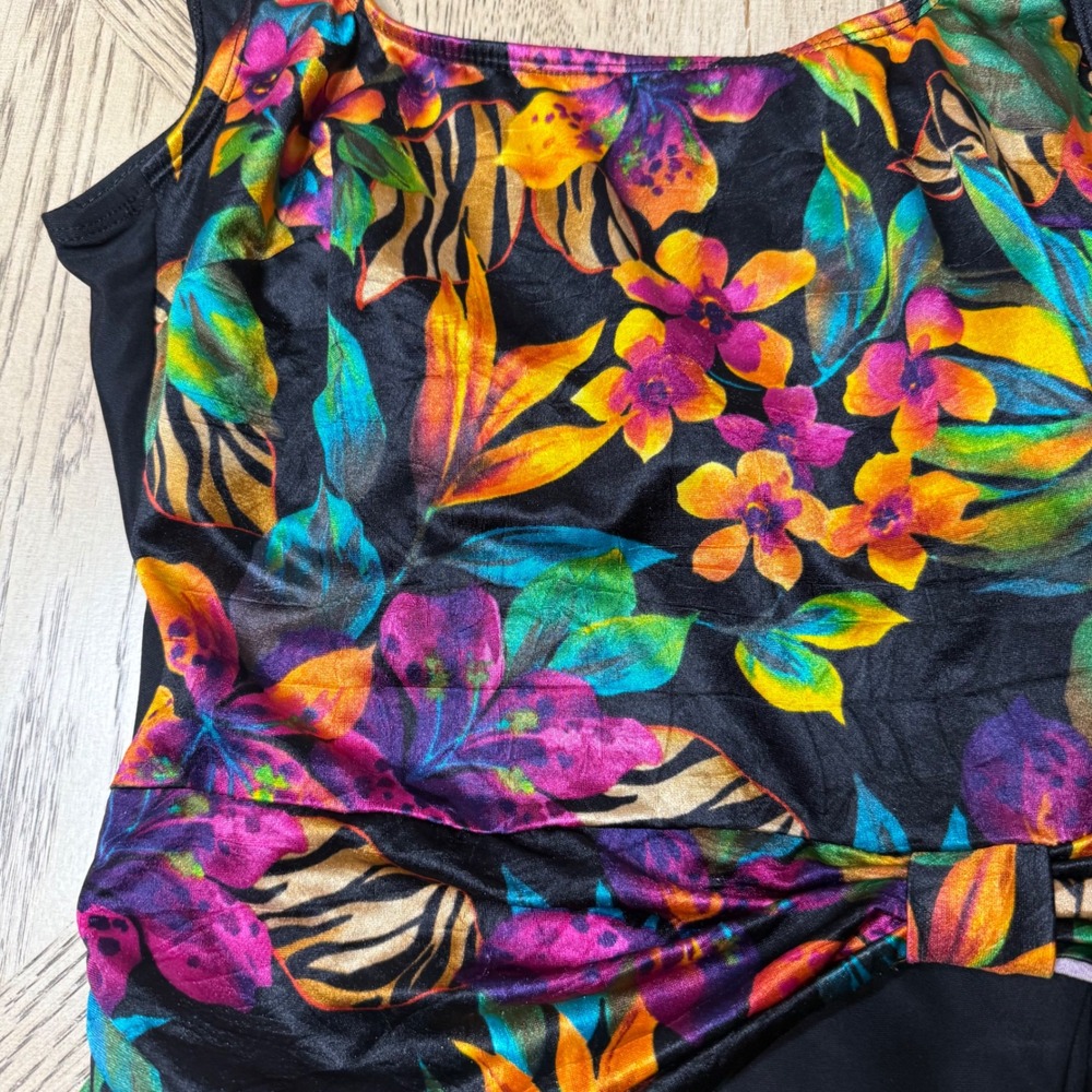 Longitude Size 4 Small Multicolored Floral One Piece Swimsuit Hip Tie‎ Detail - Picture 8 of 9